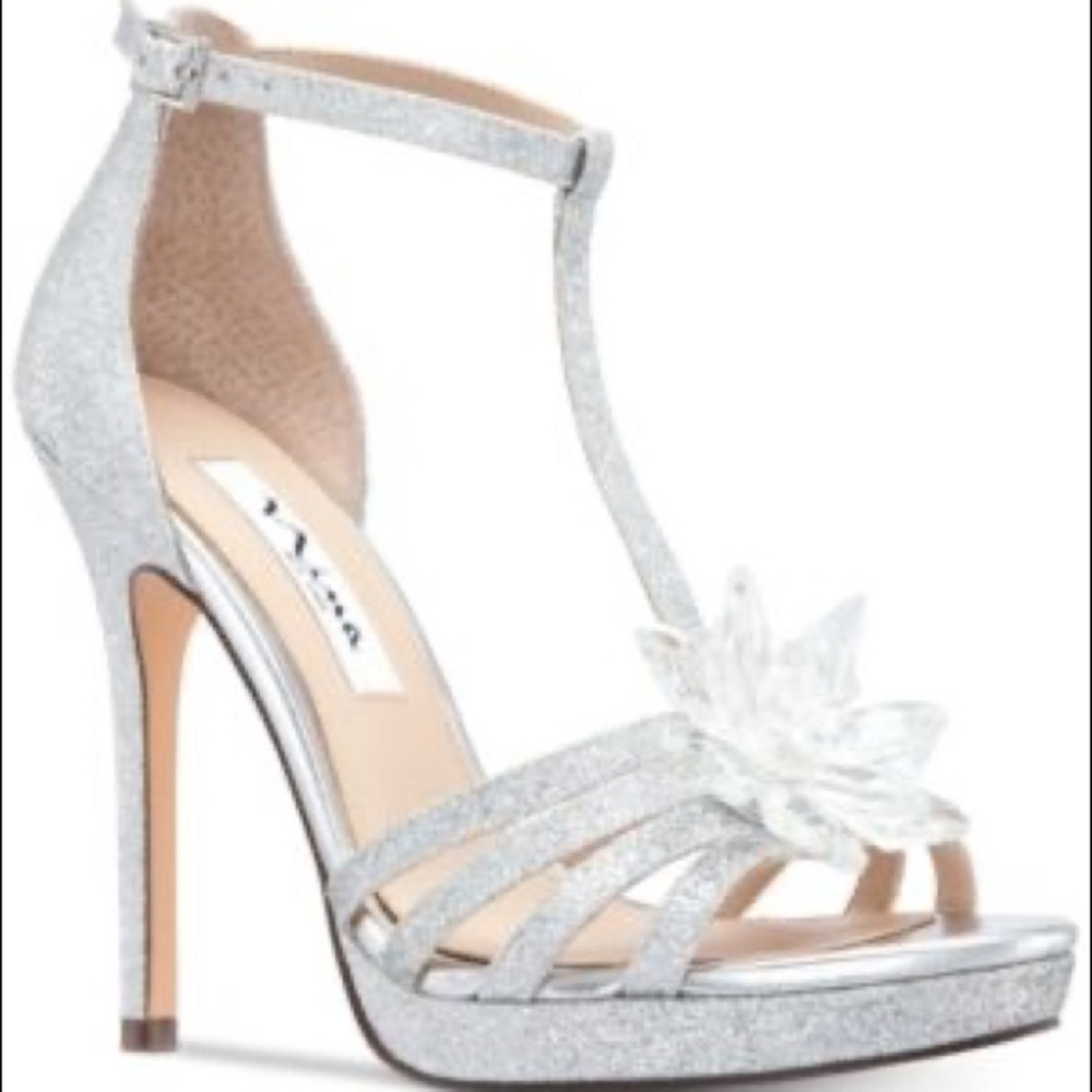 Nina ‘Falynne’ silver strapped glitter stiletto